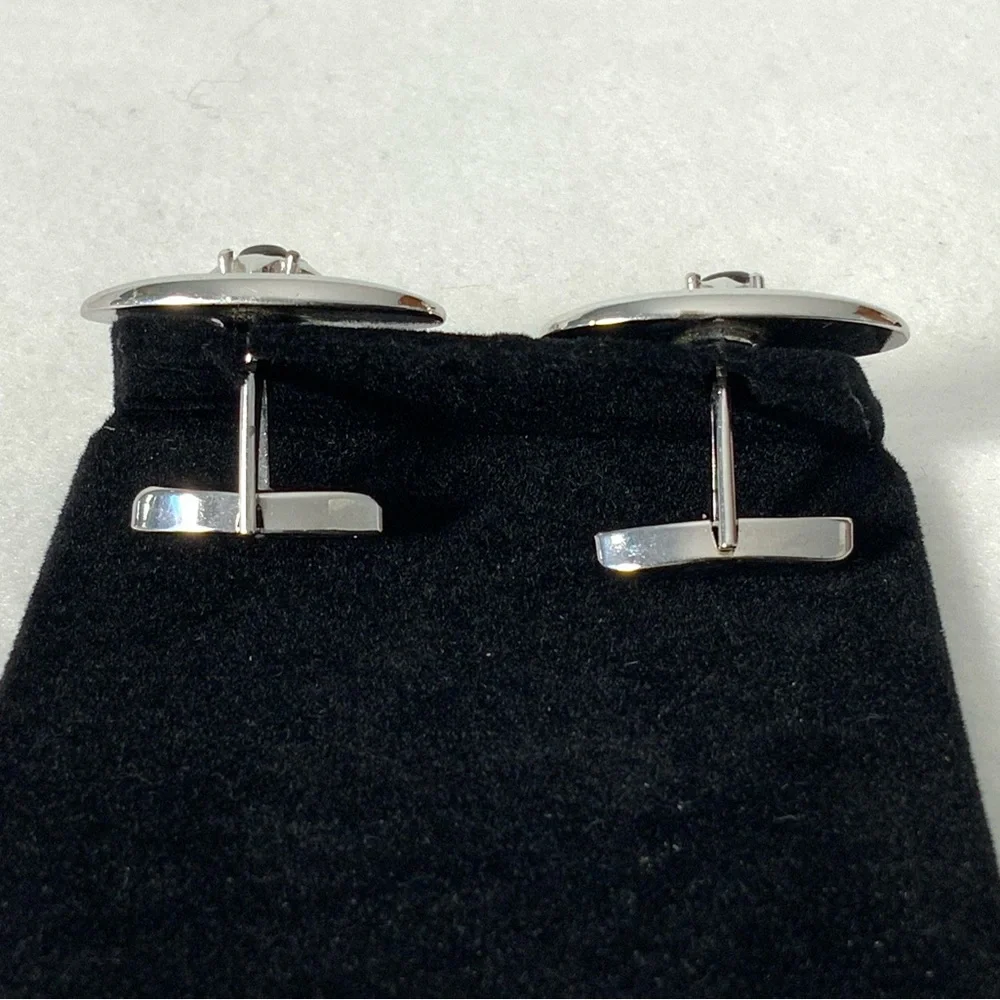 SWANK Silver Cufflinks with Gray Quartz Stone Matching Tie Clip Set
